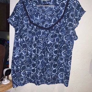 Westbound Navy Blue Printed Flutter Sleeve Blouse